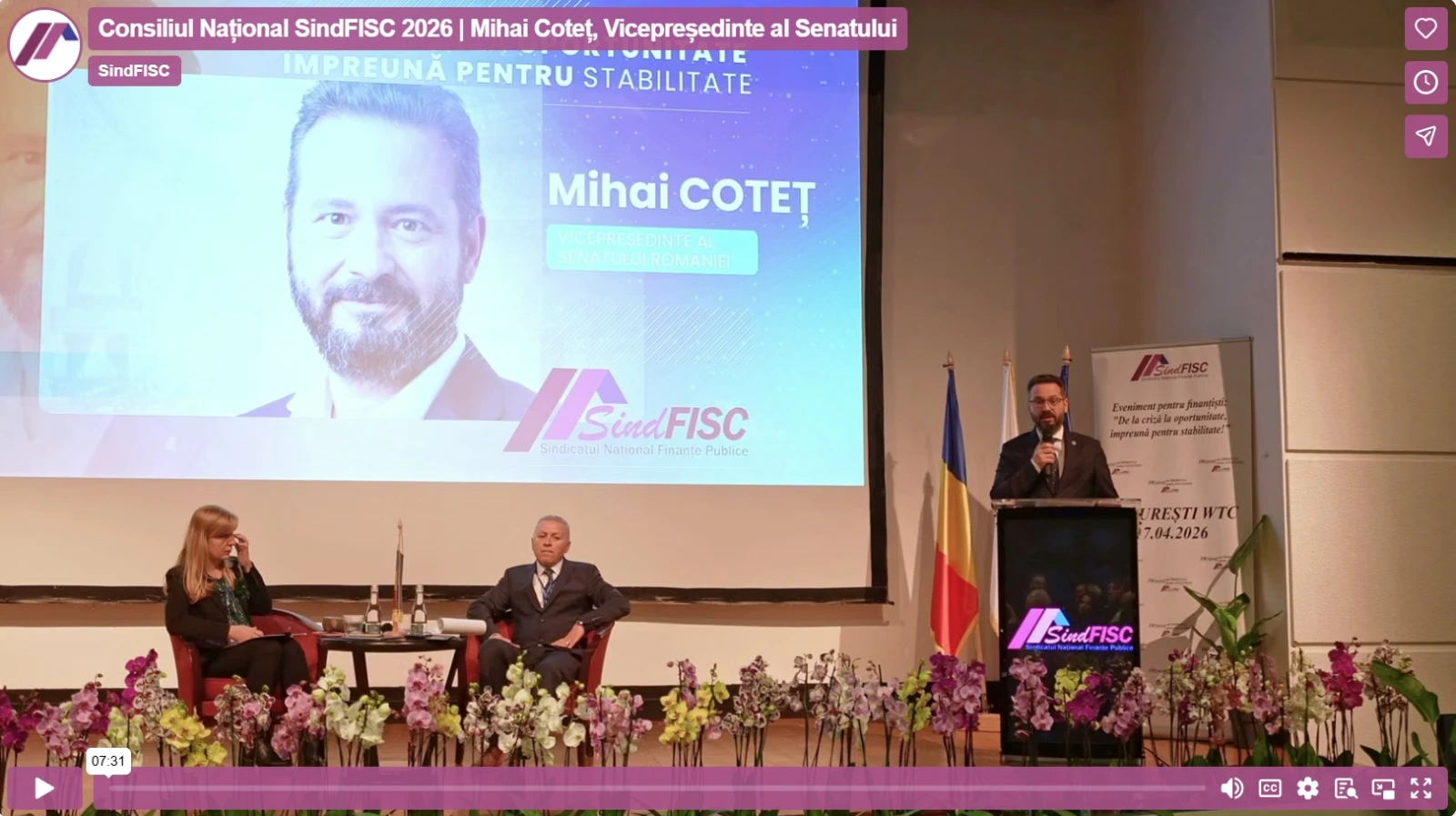 Consiliul Național SindFISC 2026 | Mihai Coteț, Vicepreședinte al Senatului imagine video player